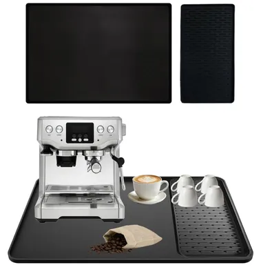 Image de Sous-verre 2-en-1 en silicone pour cafetière, grand tapis en silicone 60 x 40 cm, bac d'égouttage, tapis pour tasseur, tapis pour dosettes, résistant à la chaleur (60 x 40 cm, bac d'égouttage inclus)