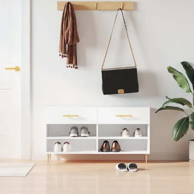 Produktbild von The Living Store Schuhbank Hochglanz-Weiß 102x35x55 cm Holzwerkstoff