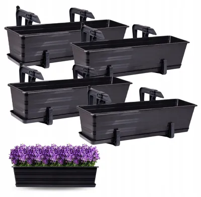 Obrázok produktu pre OMAGO Balkónový set 4x kvetináč 60cm antracit s držiakmi