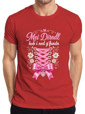 Productafbeelding van Dirndl, traditionele lederen broek voor heren, Bayern, T-shirt, rood, maat XL