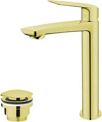 Produktbild von Waschtischarmatur mit hohem Auslauf mit Ablaufgarnitur (Stöpsel) Gold