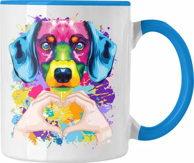 Produktbild von Trendation - Dackel Besitzer Farbe Love Tasse Geschenk Lustiger Spruch Geschenkidee Dackel Besitzerin (Blau)