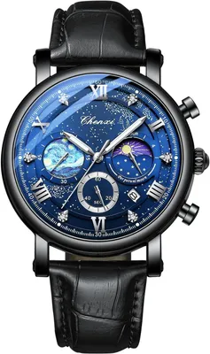 Produktbild von Watch Für Herren,Herrenuhren Leder Leuchtende Chronograph 3ATM Wasserdicht Stoppuhr Kalender Analoge Quarz Van Gogh Sternenhimmel Armbanduhr mit Echt