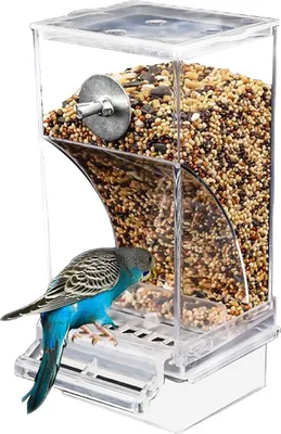 Produktbild von Automatischer Vogelfutterspender, spritzwassergeschützter Vogelfutterspender, Vogelkäfigzubehör, Futterbehälter für Wellensittiche, Kanarienvögel, Nymphensittiche und Finken