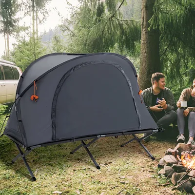 Produktbild von Feldbett mit Kuppelzelt 3-in-1, Zeltliege selbstaufblasende Matratze, Campingbett klappbar Oxford Aluminium, Grau | 200 x 86 x 147 cm | 12 kg