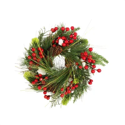 Produktbild von COM-FOUR® Türkranz Weihnachten - Adventskranz mit Pinienzapfen, Beeren und Blättern - Dekokranz - Weihnachtsdeko - Tischkranz - Weihnachtskranz