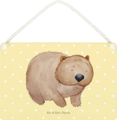 Produktbild von Mr. & Mrs. Panda Deko Schild Wombat DIN A5 - Gelb Pastell - Geschenk, Wandbild Holz, Motivation, wandtafel, holzbild, Holzschild, Spruch, Lustige Sprüche, Australien