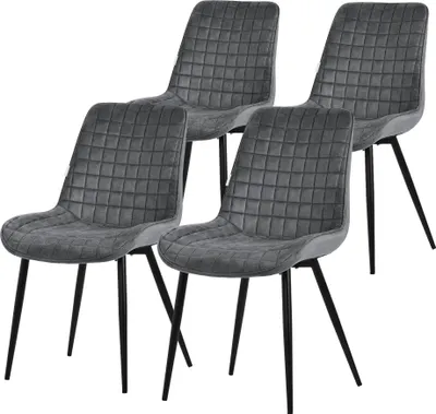 Produktbild von ML-Design Esszimmerstühle 4er Set, Anthrazit, Sitzfläche aus Samt mit schwarzen Metallbeinen, Küchenstühle mit Rückenlehne