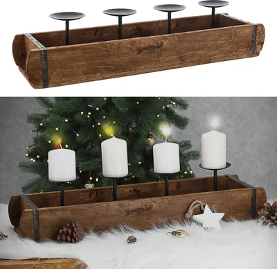 Produktbild von Holzkiste Ziegelform Kerzenständer Altholz 58x12cm Upcycling Buche Used Look Kiste Box Holzbox Stumpenkerzen