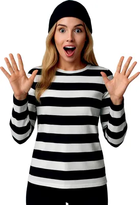Immagine prodotto di Camicia a righe da clown Costume di Carnevale Divertente Moda Casual Look Unisex Abbigliamento a maniche lunghe, Taglia: 42 - 44 (L) Colore: Bianco / Nero