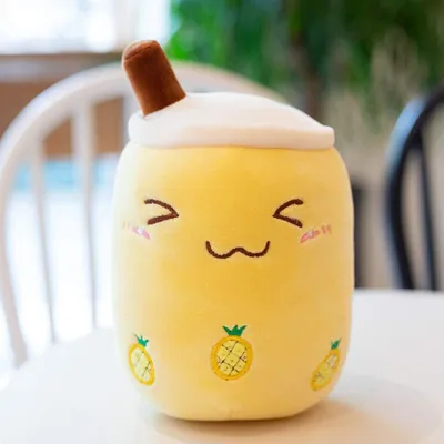 Produktbild von Bubble Tea Plüschtier Boba Kuscheltier Plüschpuppen Bubble Tea Umarmungs Kissen, Cartoon Plüsch Puppen-Gelb-24cm