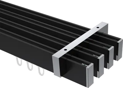 Produktbild von Interdeco Innenlaufstange / Gardinenstange mit Innenlauf Schwarz / Chrom, Typ Smartline Paxo (Kappe), 14x35 mm 4-läufig, 600 cm