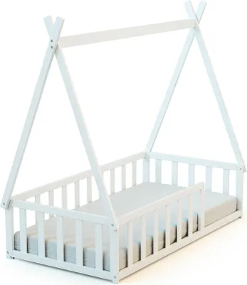 Produktbild von WEBABY - Holzbodenbett 70 x 140 cm Weiß |Gitterbett mit Lattenrost inklusive | Schlafkomfort | Autonomie | MassivHolz | Cabane