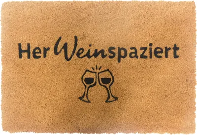 Produktbild von Relaxdays Fußmatte Kokos 60x40, Türvorleger HerWeinspaziert, rutschfest, wetterfest, Fußabstreifer innen & außen, natur