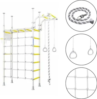 Produktbild von Sprossenwand für Kinder Indoor Klettergerüst aus Metall mit Gymnastikseil und Schiebebügel – Sprossenwand für Kinder