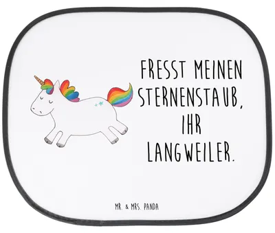 Produktbild von Mr. & Mrs. Panda Sonnenblende Auto Einhorn Happy - Weiß - Geschenk, glücklich, Sonnenschutz für, Spaß, Unicorn, saugnapf, Seitenscheibe, Lachen, Witzig, Scheibenschutz