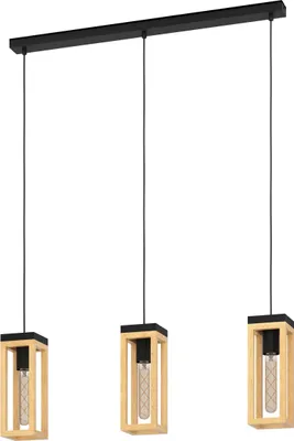 Produktbild von EGLO Hängelampe Nafferton, Pendelleuchte Esstisch 3-flammig, FSCM70HB, Esszimmerlampe aus Holz in Natur und Metall in Schwarz, Hängeleuchte mit E27