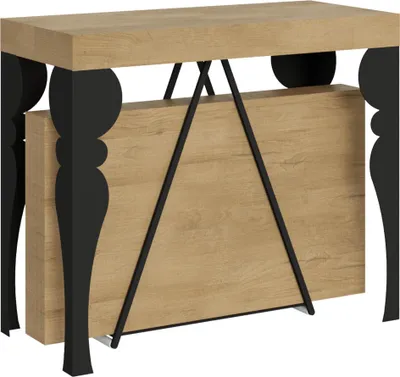 Zdjęcie produktu dla ITYHOME - Konsola rozkładana 90x40/300 cm Riza dąb naturalny rama w kolorze antracytu