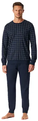 Immagine prodotto di Pigiama lungo da uomo, marca Schiesser, colore blu navy, con taschino sul petto