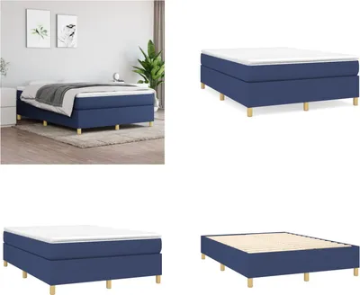 Zdjęcie produktu dla vidaXL Niebieskie łóżko na sprężynach 140x190 cm z tkaniny - łóżko na sprężynach - łóżka na sprężynach - łóżko - meble do sypialni