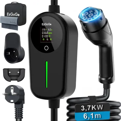 Imagen del producto de Cable de carga para automóvil, tipo 2, 3,7 kW, 6,1 metros, color , material TPU, para vehículos eléctricos