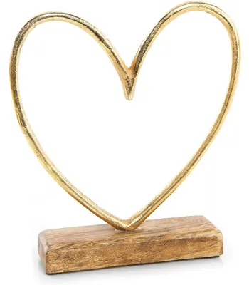 Produktbild von Herz Figur auf Holzsockel - Herzsilhouette zum Hinstellen Gold braun