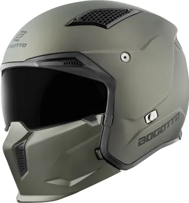 A studio shot of a green motorcycle helmet.