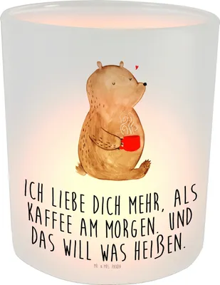 Produktbild von Mr. & Mrs. Panda Windlicht aus Glas Bär Morgenkaffee - Transparent - Geschenk, für Frauen, Valentinstag, Freund, Kerzenhalter, Hochzeitstag, Freundin, Partner