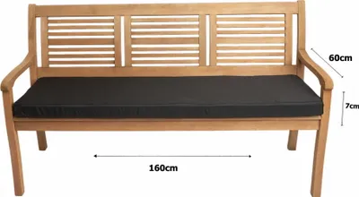 Image de Coussin de banc de jardin 160x60x7 Noir, Coussin de jardin plat, Siège pour 3 personnes, Coussin d'extérieur, Coussin de banc/balançoire