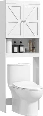 Produktbild von HOMCOM Hängeschrank für die Toilette, WC-Schrank mit 2 Türen und offenem Fach, 58,5 x 23 x 170 cm (L x B x H), Holz – Weiß