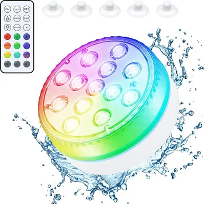 Produktbild von ANTCOOL Unterwasserlicht, Unterwasserlicht LED Poollicht Wasserdicht IP68 Teichlicht mit 13 LEDs und RF-Fernbedienung für Pool, Aquarium, Vasenfuß, Garten, Halloween (1 Pack)