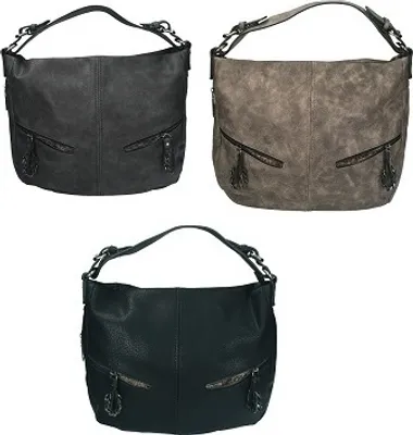 Produktbild von Damen Handtasche PARIS 4 Schultertasche Umhängetasche mit Reißverschluss und 2 Schulterriemen Farbe - taupe - CZ17466