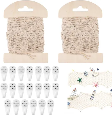 Imagen del producto de Dos redes de pesca decorativas para colgar, de algodón, de 100x13 cm, ideales para decoración náutica