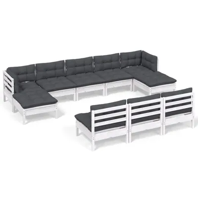 Immagine prodotto di vidaXL Set da giardino lounge da 10 pezzi con cuscini, bianco, legno di pino