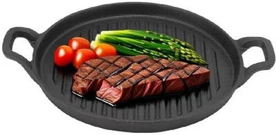 Obrázek produktu pro Grilovací a pekáčská deska z litiny – 24 cm – Oboustranný design – Vhodná pro plynové a elektrické grily – Pro grilování a pečení