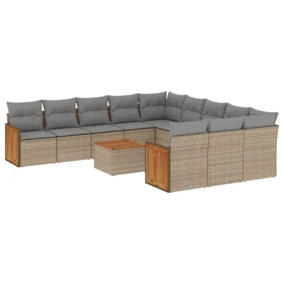 Produktbild von vidaXL 12-tlg. Garten-Sofagarnitur mit Kissen Beige Poly Rattan