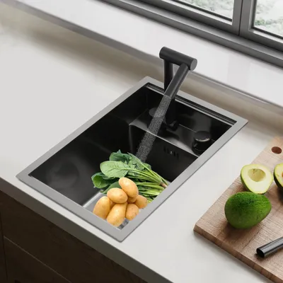 Produktbild von Küchenspüle - Einbau-Spüle - Edelstahl - 30×45×23 cm - 1-Becken - Mit Armatur - 1-Loch - Schwarz