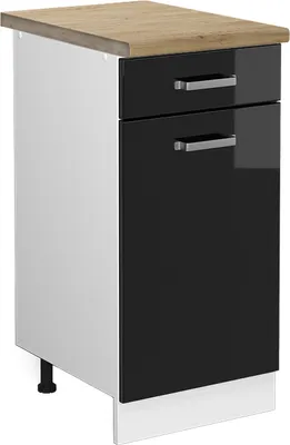 Produktbild von Küchenunterschrank Vicco R-Line Schwarz Hochglanz 40 cm , AP Eiche, Model 46187