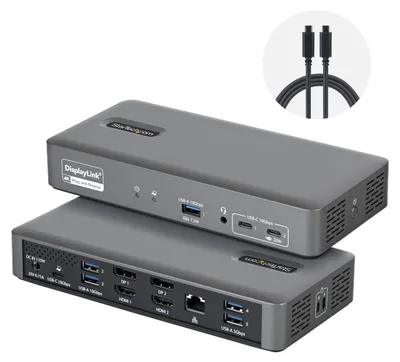 Productafbeelding van StarTech.com 194UE-USBC-SMARTDOCK, Kabel, USB 3.2 Gen 2 (3.1 Gen 2) Type-C, 96 W, 3,5 mm, 10/100/1000 Mbit/s, Grijs