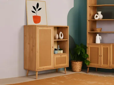 Produktbild von Kommode Dpozz, Wohnzimmerbuffet, Wohnzimmer-Sideboard, Moderne Küchen-Speisekammer, 90x40h110 cm, Eiche