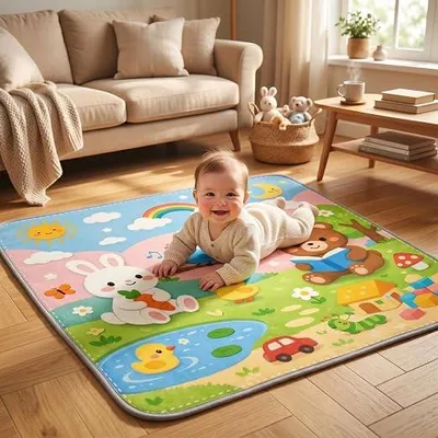 Imagen del producto de Alfombra de juego para bebés de 127 cm, alfombra para gatear con motivos de animales