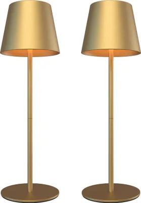 Produktbild von Ledvion – 2x Wiederaufladbare LED-Tischleuchte, Messinggold, dimmbar 2700K – 5000K, 200Lm, IP54 spritzwassergeschützt, 4400 mAh Akku, Touch-Steuerung, verstellbar, USB-C, Innen- und Außenbereich, Nyra