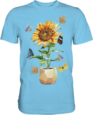 Produktbild von Frauen Sonnenblume Schmetterlinge T-Shirt – Sky Blue / XL
