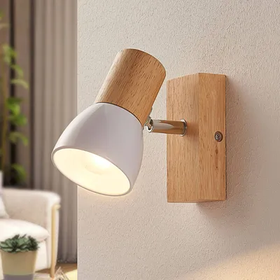 Produktbild von Lindby Landhaus / Vintage / Rustikal Ländliche Wandleuchte Holz mit weiß - Thorin / Innenbeleuchtung / Wohnzimmerlampe / Küche /Stahl Rund LED geeignet E14 Max. 1 x 40 Watt