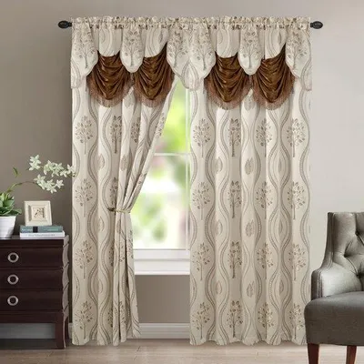 Productafbeelding van Unyqoos® Gordijnset met volant, 2-delig, beige, 137,2 x 213,4 cm, 100% polyester, met lus voor de roede, achterkant voor privacy en isolatie