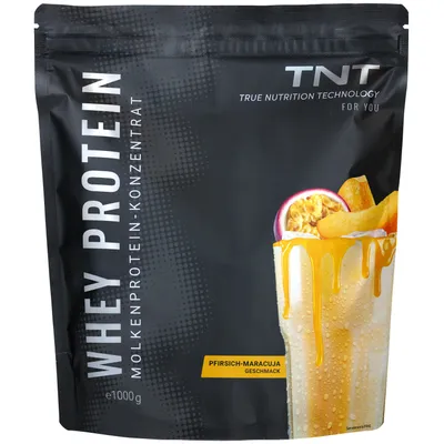 Produktbild von TNT Whey Protein Pulver (1000g) - Pfirsich-Maracuja - Molkenprotein-Konzentrat mit Laktase - Leckerer Eiweißshake