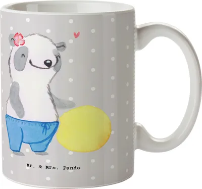 Produktbild von Mr. & Mrs. Panda Kaffeetasse Physiotherapeutin Herz - Grau Pastell - Geschenk, schöne tasse, Teetasse, Bedruckte, Frühstücksbecher