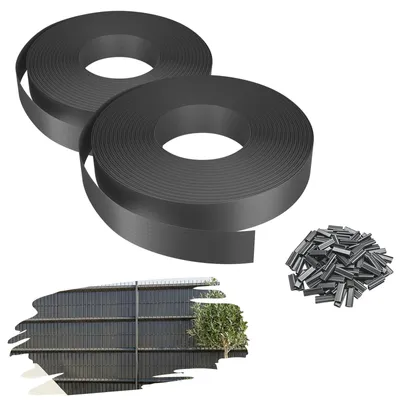 Produktbild von YARDIN PVC Zaunblende Sichtschutzstreifen Gartenzaun Windschutz Sichtschutzmatte Flechtband 35m Grau mit 50 Clips