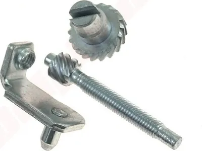 A close-up studio shot of metal chain tensioner parts against a white background.