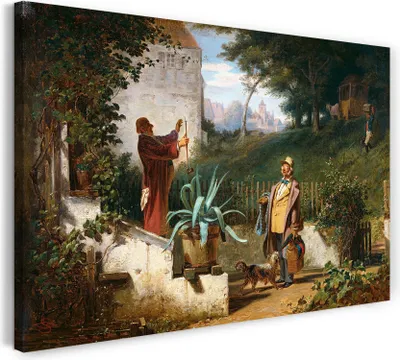 Produktbild von Leinwandbild (120x80cm): Carl Spitzweg - Jugendfreunde, echter Holz-Keilrahmen inkl. Aufhänger, handgefertigt in Deutschland